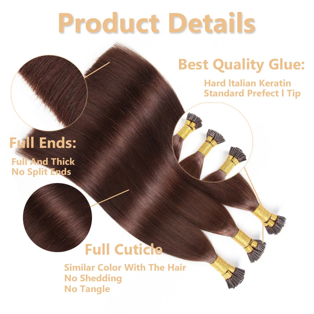 I Tip Hair Extensions Human Hair Silky Straight I Tips Hair Extensions Real Human Hair Cold Fusion 18inch Soft Black Extensions