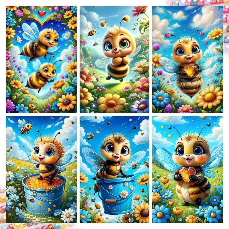 5D DIY Diamond Painting New 2024 Cute Bee With Flower Embroidery Vishivanka Animal Landscape Picture Needlework Handmade Gift