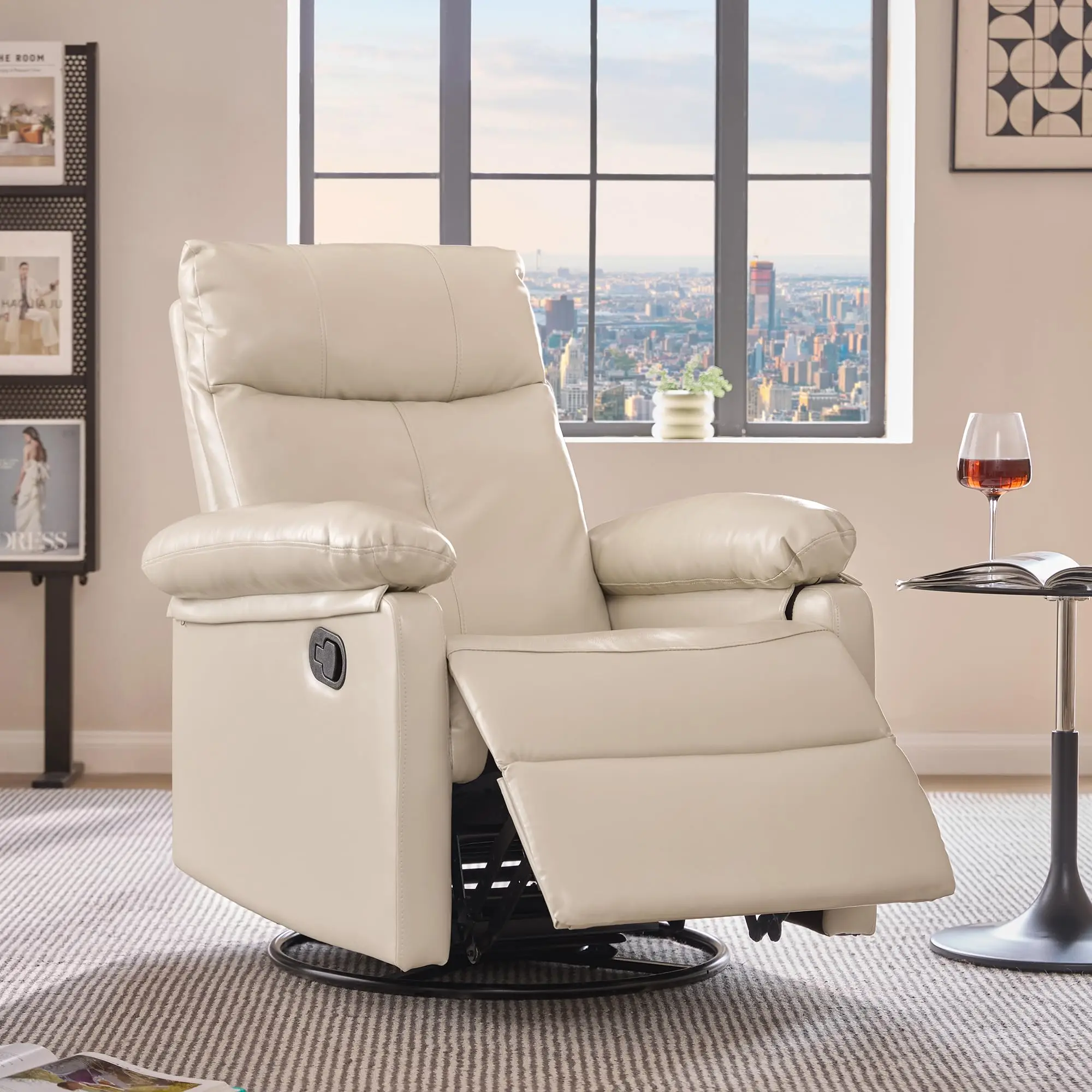 30° Rocker & 360° Swivel Recliner Chair, Manual Glider Reclining with Adjustable Backrest Footrest and Lumbar Support for Nurser