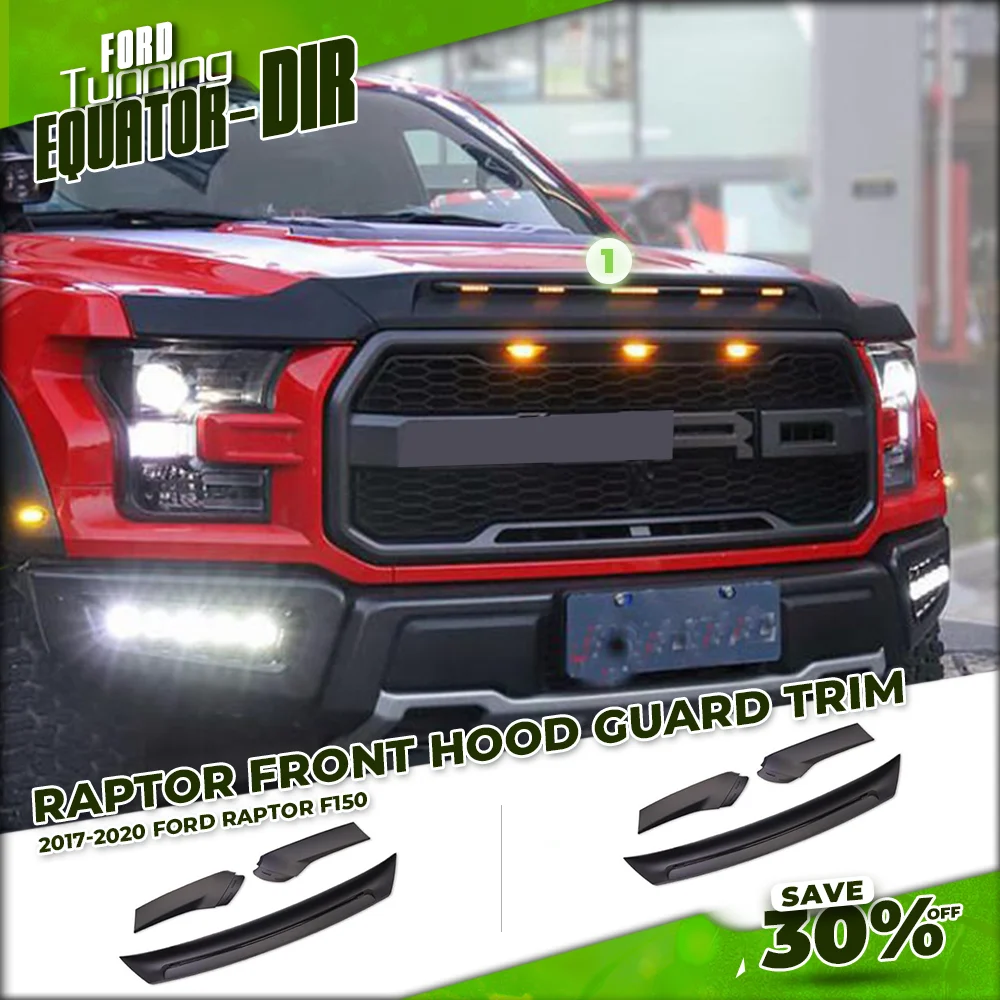 

FORD Front Hood Guard Trim For Ford Raptor F150 20117-2020 Hood with sand stone block Led Streamer Light Matte Upgrade Tuning