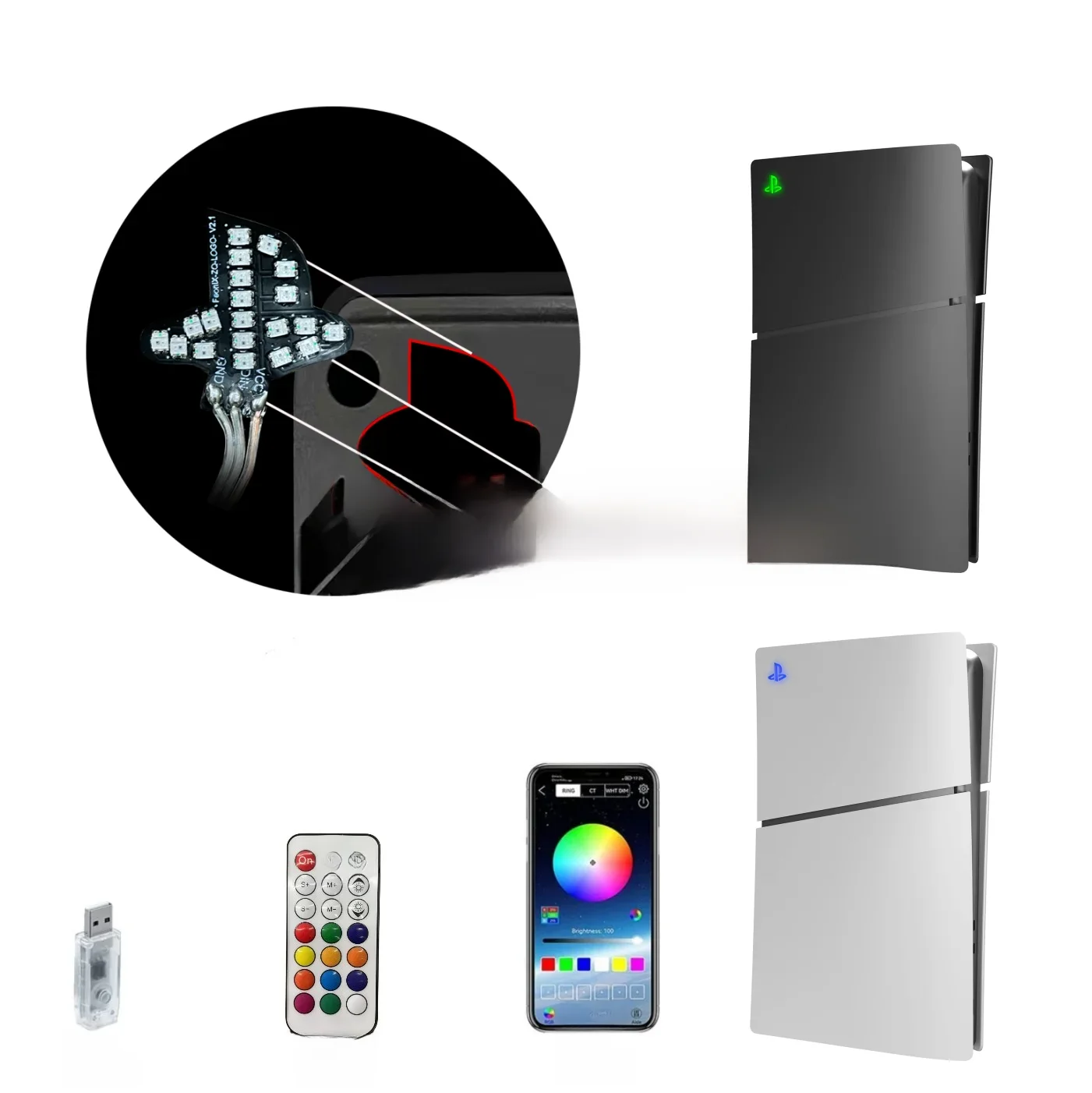 Lumière LED RGB pour console PS5 Slim/Pro, logo 4.2 avec musique, décoration de bricolage pour Playstation 5 Slim/PS5 Pro