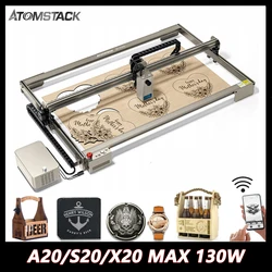 ATOMSTACK A20 S20 X20 MAX 130W Laser Cutting Machine 800*400mm with Air Assisted Tank Chain Home Gift DIY Woodworking Machine