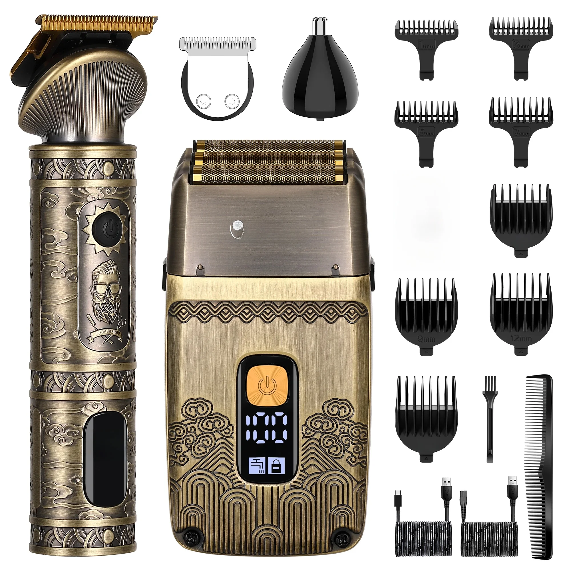 Scttomon Combo Kit tondeuse à cheveux étanche électrique tête chauve rasoir professionnel tondeuse à cheveux tondeuse à barbe en métal pour hommes 76702