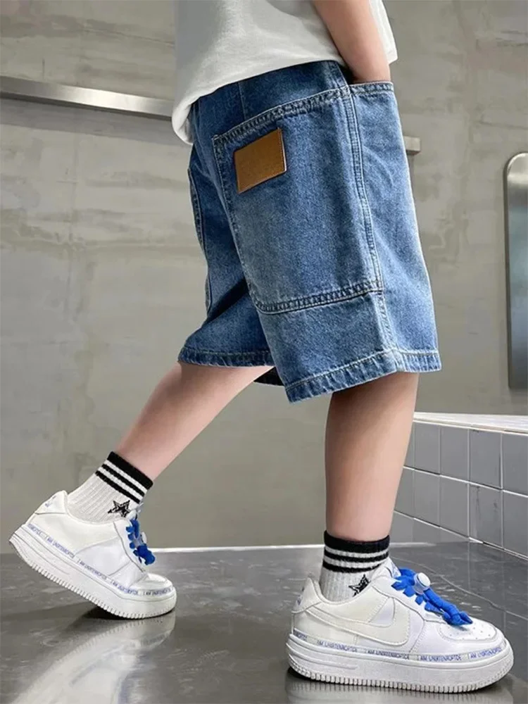 Été nouveau adolescent enfants Shorts jeunes garçons lâche Denim pantalon Tween enfants droit lavé jean Shorts ajustement 12-13 ans