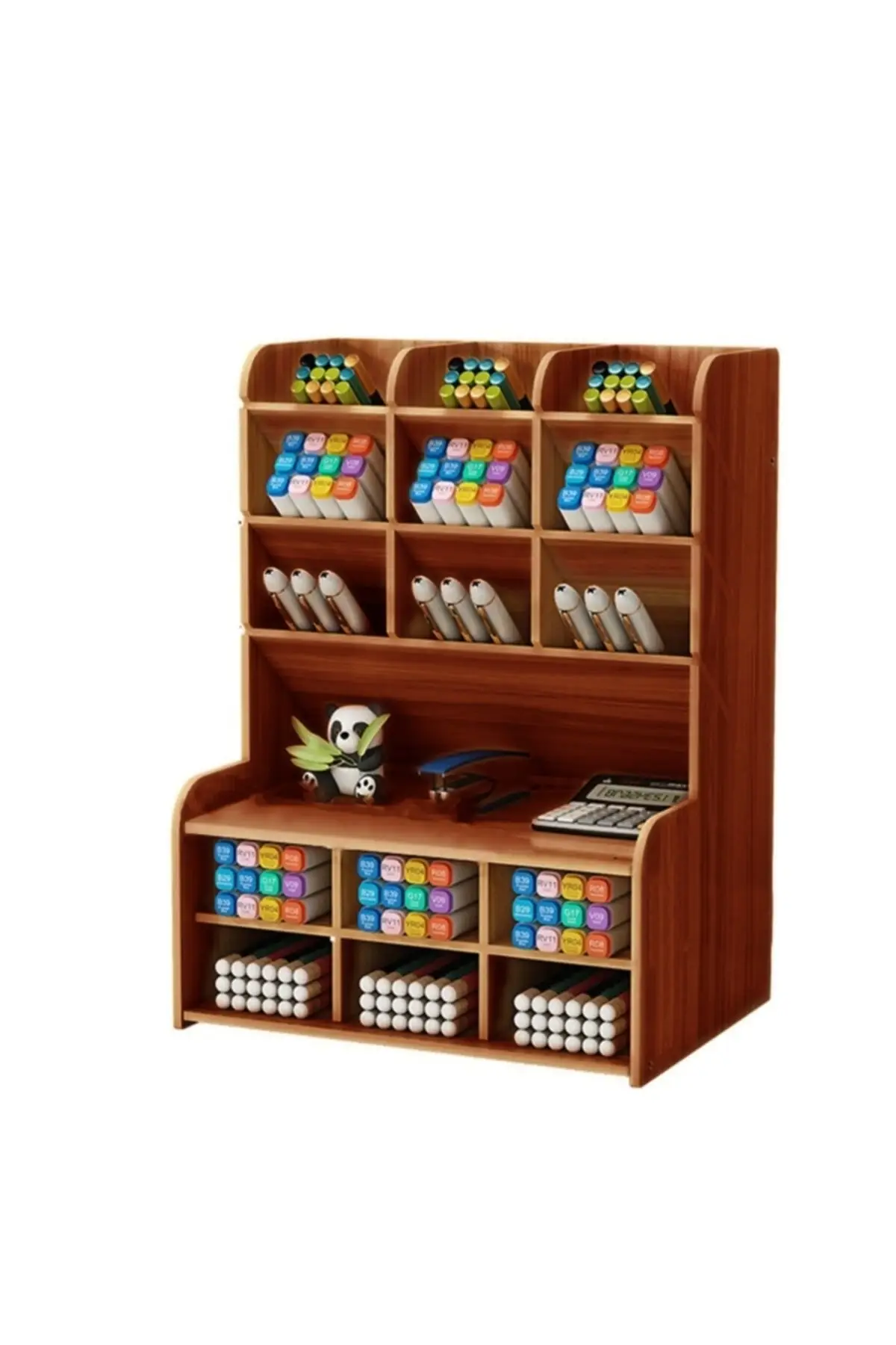 Desktop Wooden 9+9 Shelves Desktop Pen Holder Organizer Home And Office Supplies Storage Rack Pen Holder Assembled Desk Pen Hold