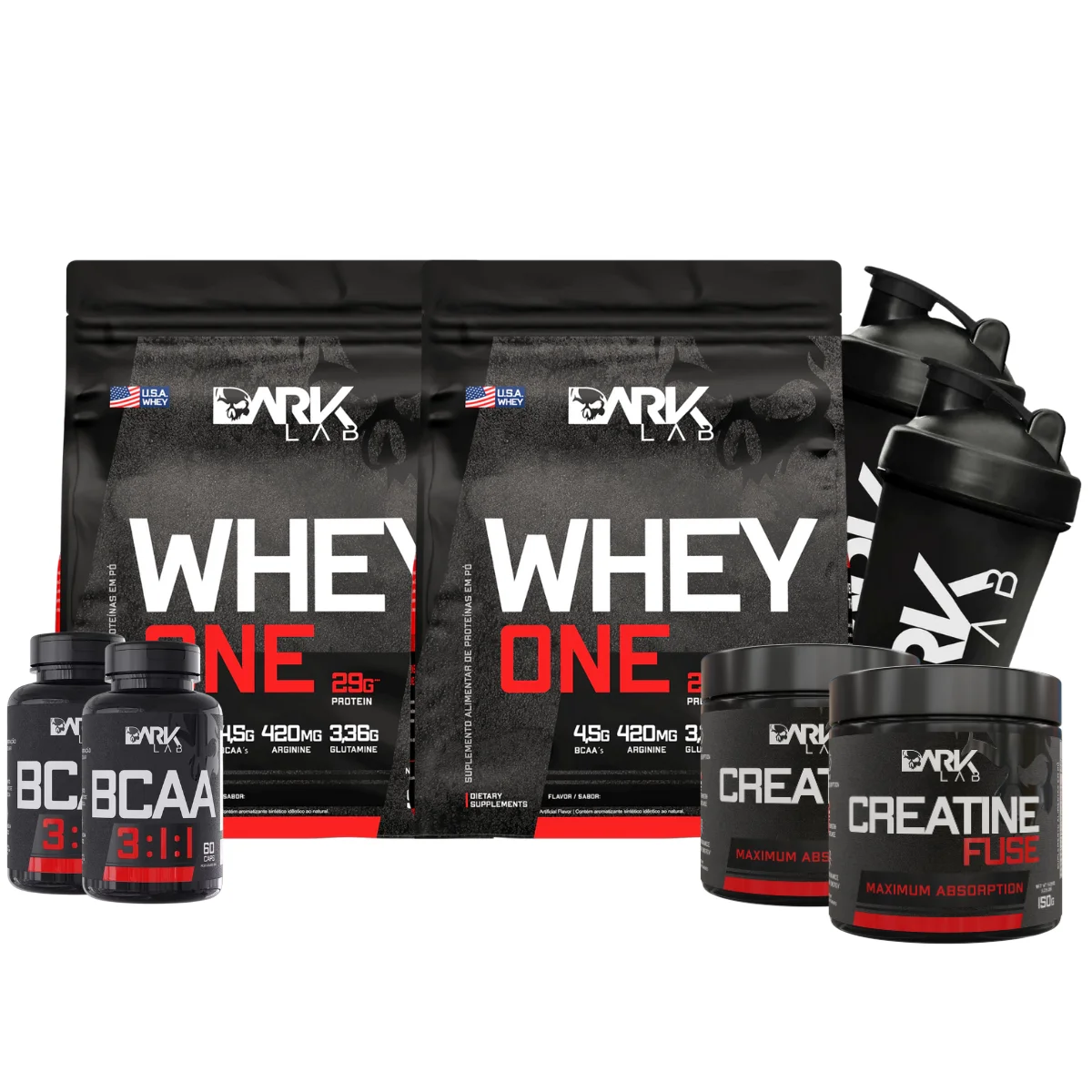 Combo 2x Whey Protein One + Bcaa + Creatina - Dark Lab