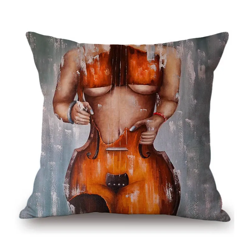 Sexy Muse Body Curls Violin Cello Abstract Oil Painting Modern Decorative Art Sofa Throw Pillow Case Classic Cushion Cover