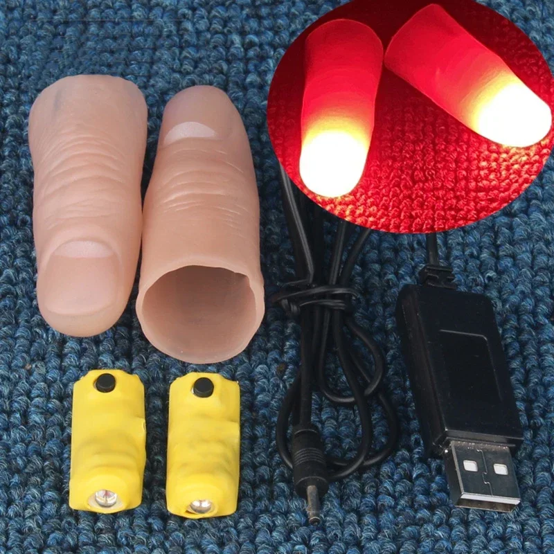 Ensemble de paires de lumières professionnelles (rouge/quatre couleurs), tours de magie, pointes de pouce LED, accessoires de magie, illusion de scène, accessoires Gimmicks