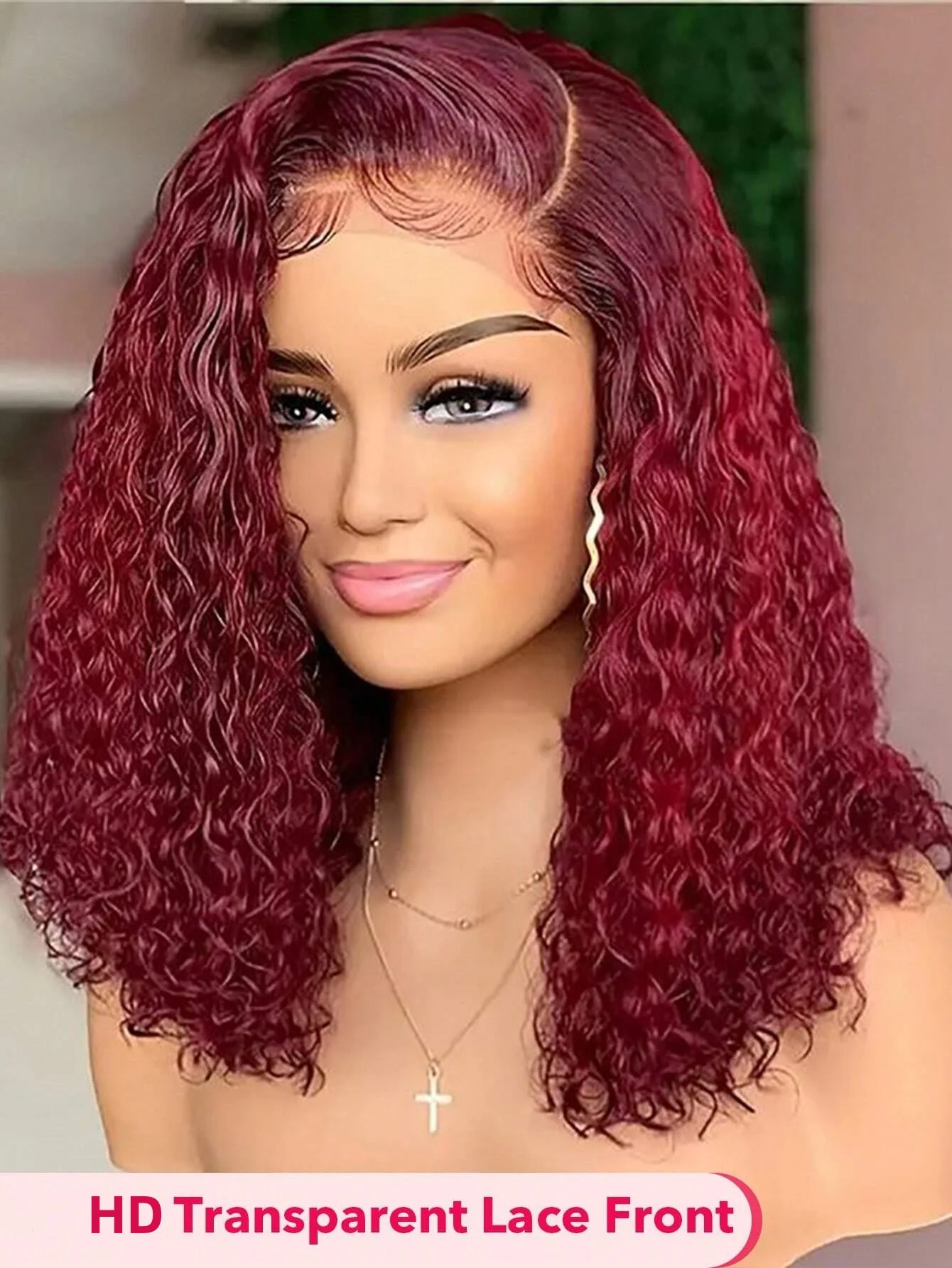 99J Red Burgundy Deep Wave Bob Human Hair 13x4 Short Curly Bob Lace Front Wig For Women 180% Density Win Red Colored Short Lace