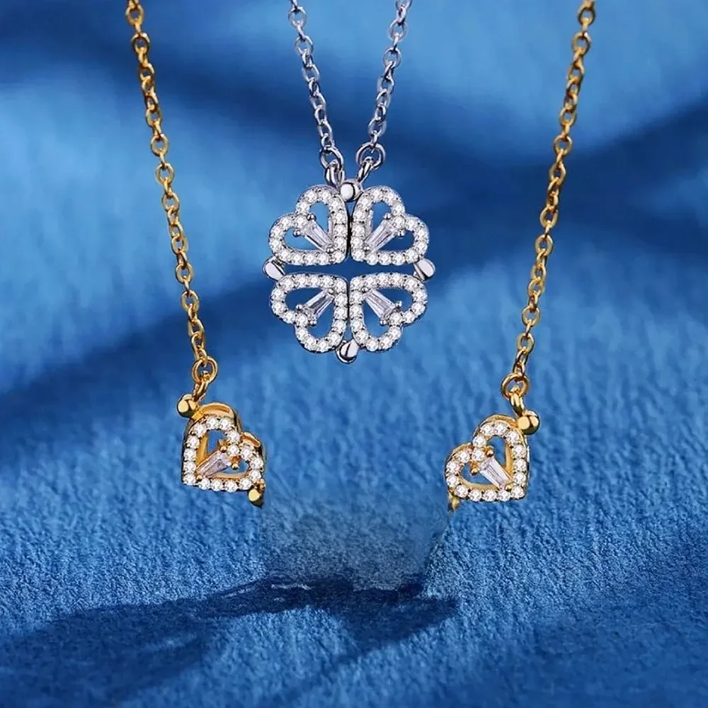 Collier avec pendentif en forme de cœur et de fleur pour femmes, Double usage, aimant, doux et Sexy, chaîne de cou en acier inoxydable, bijoux, nouvelle mode