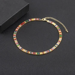 AIBEF Shiny Luxury Bohemian Rhinestone 9 Colors Copper Cubic Zircon Necklace Collar Chain Fashion Jewelry Adjustable Women Gift