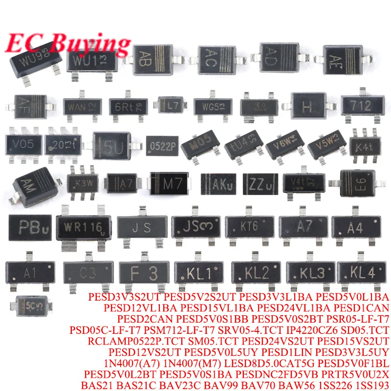 5-50pcs PESD2CAN PESD5V0S1BB PESD5V0S2BT PSR05-LF-T7 PSD05C-LF-T7 PSM712-LF-T7 SRV05-4.TCT IP4220CZ6 SD05.TCT RCLAMP0522P.TCT IC