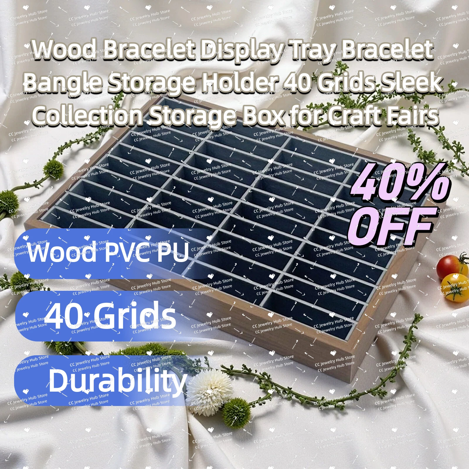 

Wood Bracelet Display Tray Bracelet Bangle Storage Holder 40 Grids Sleek Collection Storage Box for Craft Fairs