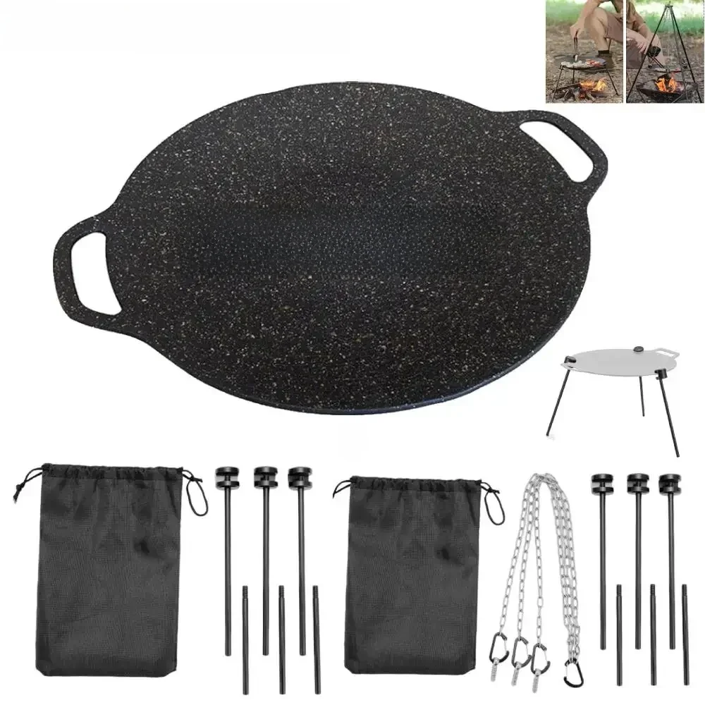 Cintre de poêle à Barbecue multifonctionnel, support triangulaire Portable réglable en métal avec chaîne, fournitures de Camping en plein air