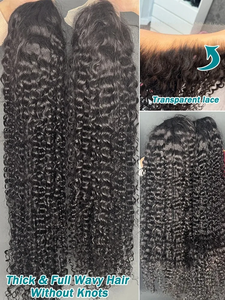 220 High Density 13x6 HD Transparent Lace Frontal Curly Wigs Human Hair 30 40 Inch Deep Wave 6x6 Lace Closure Glueless Wig Remy image 5