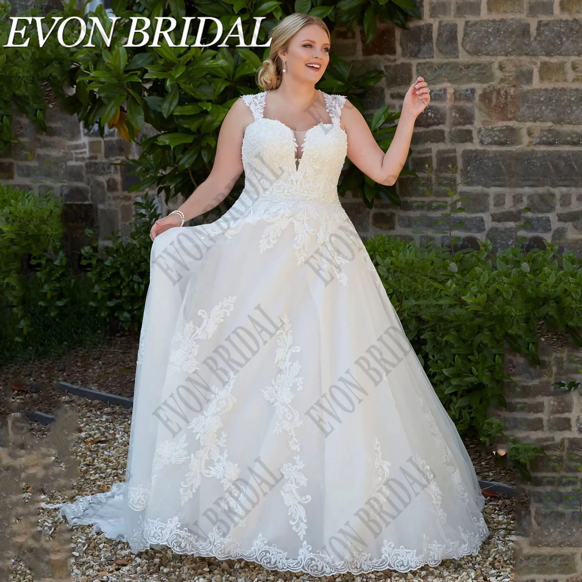 

Backless Large Size Wedding Dress Bride Luxury Applique Bride Gowns Sleeveless Tulle Vestidos De Novia EVON BRIDAL Customized