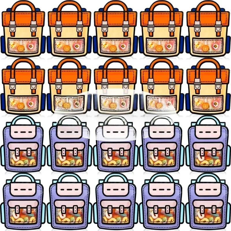 Sacs de collation mignons, sac d'école de dessin animé en forme de biscuit de bonbons, sac d'emballage auto-scellant pour enfants, décoration de fête d'anniversaire pour enfants