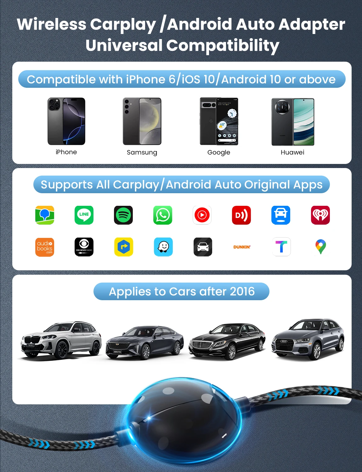 3in1 لتجربة فريدة 2in1 Carplay اللاسلكية وأندرويد السيارات محول صغير شاحن سيارة واي فاي BT توصيل التوصيل والتشغيل صندوق عالمي