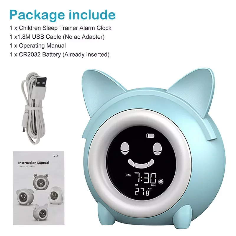 Kids Child Alarm Clock Sleep Training Clock Colorful Night Light Digital Wake Up Clock with Temperature NAP Timer for Bedroom