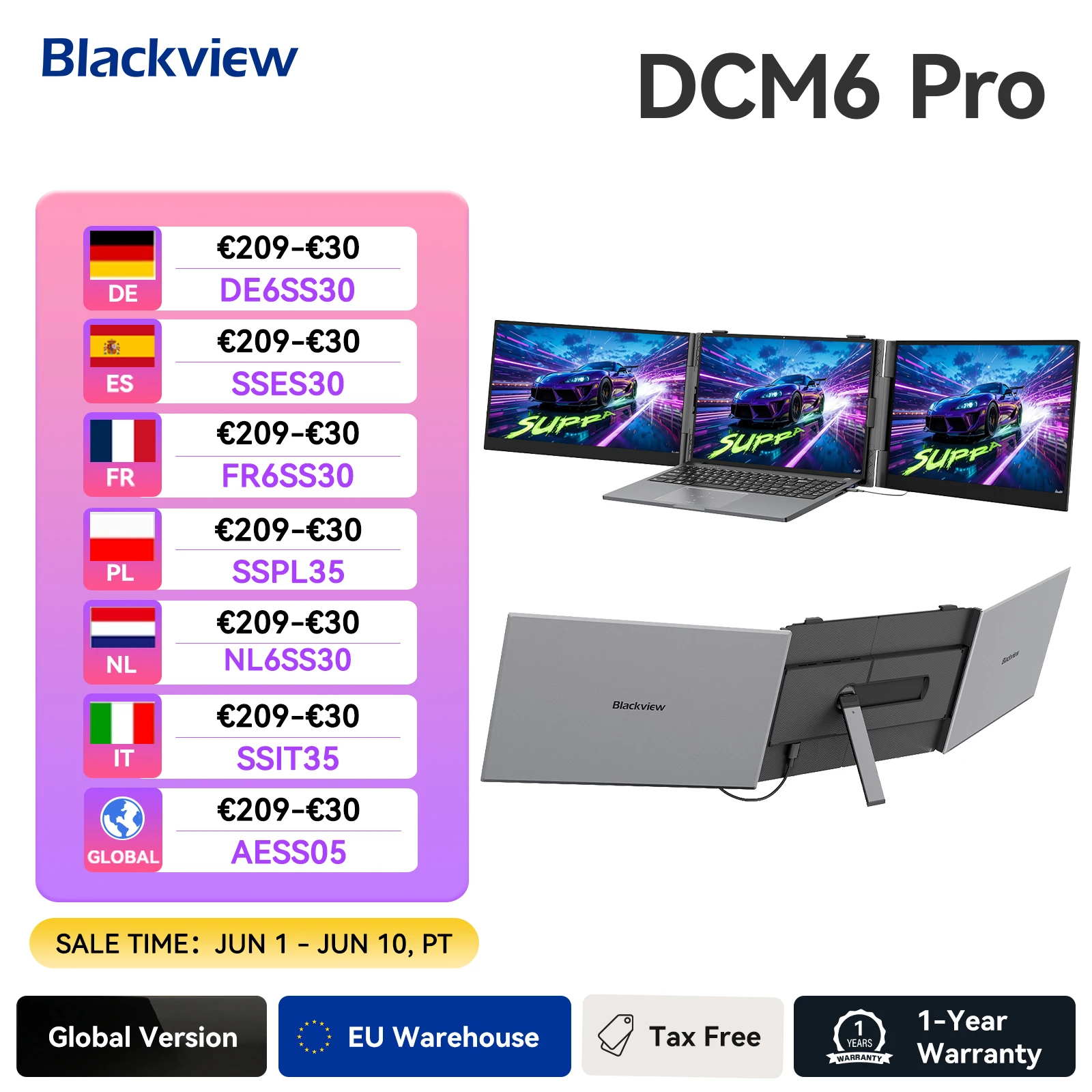 Blackview DCM6 Pro 14-Zoll tragbarer Monitor, externer FHD 1920×1080 IPS-Bildschirm, USB-C-Reisebildschirm mit PD3.0, Plug & Play tragbarer Laptop-Monitor für Windows/Mac/Android