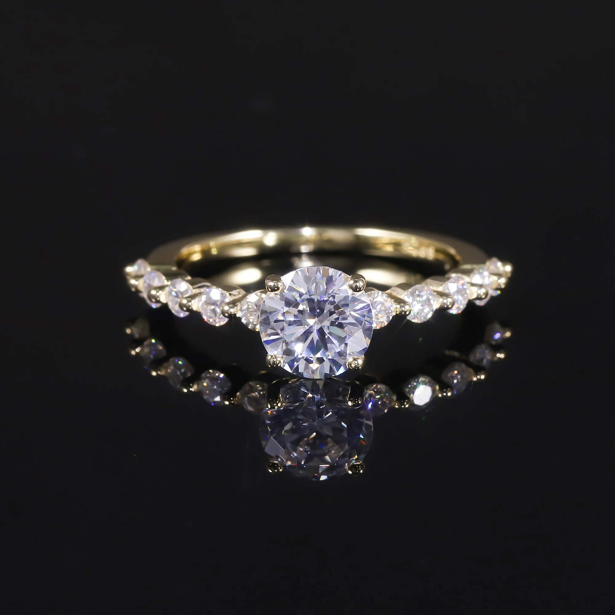 

GEM'S BALLET 1.0CTW 6.5mm Round Marseille Half Coverage Moissanite Engagement Ring in 18k Gold Plated 925 Sterling Silver