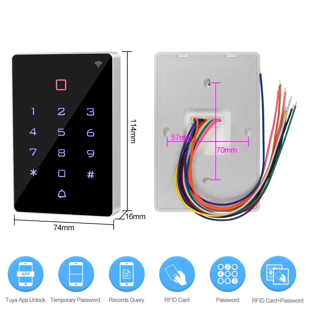 WiFi Tuya APP Access Control Keypad Waterproof RFID Keyboard Controller Reader Touch Backlight Door Opener WG26 Output Alarm