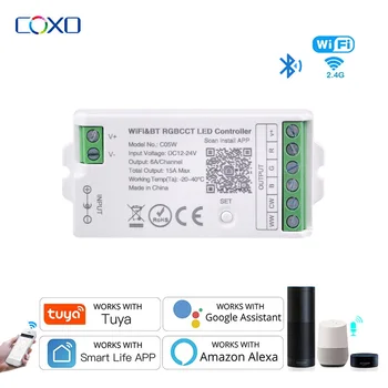 DC12V-24V WiFi LED Controller Tuya Alexa Google Home Spraakbesturing RGB RGBW CCT LED Strip Smart Controller APP BT RF Afstandsbediening 2.4G
