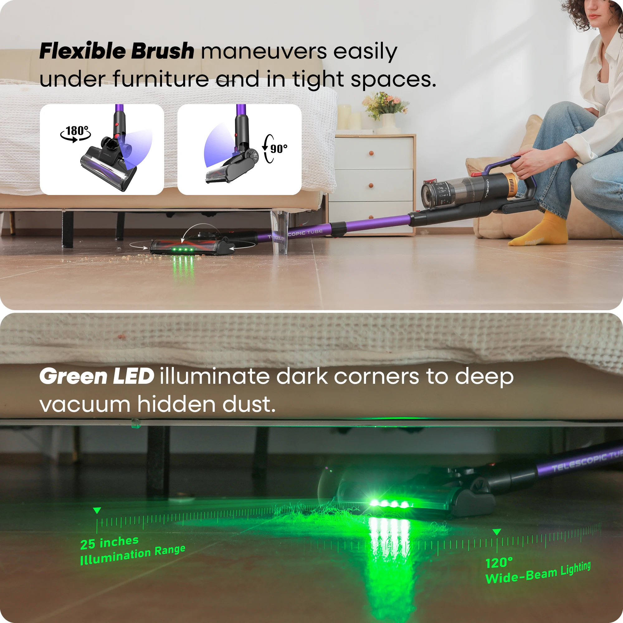 Refurbished UNINELL HOME By Erabros UV2 Cordless Vacuum Cleaner, 48KPa 550W Vertical Vacuum Cleaners for Home, Lightweight Stick Vacuum with 65Mins Runtime, Self-Standing, Anti-Tangle Handle Vacuum for Pet Hair (Refurbished) view 6