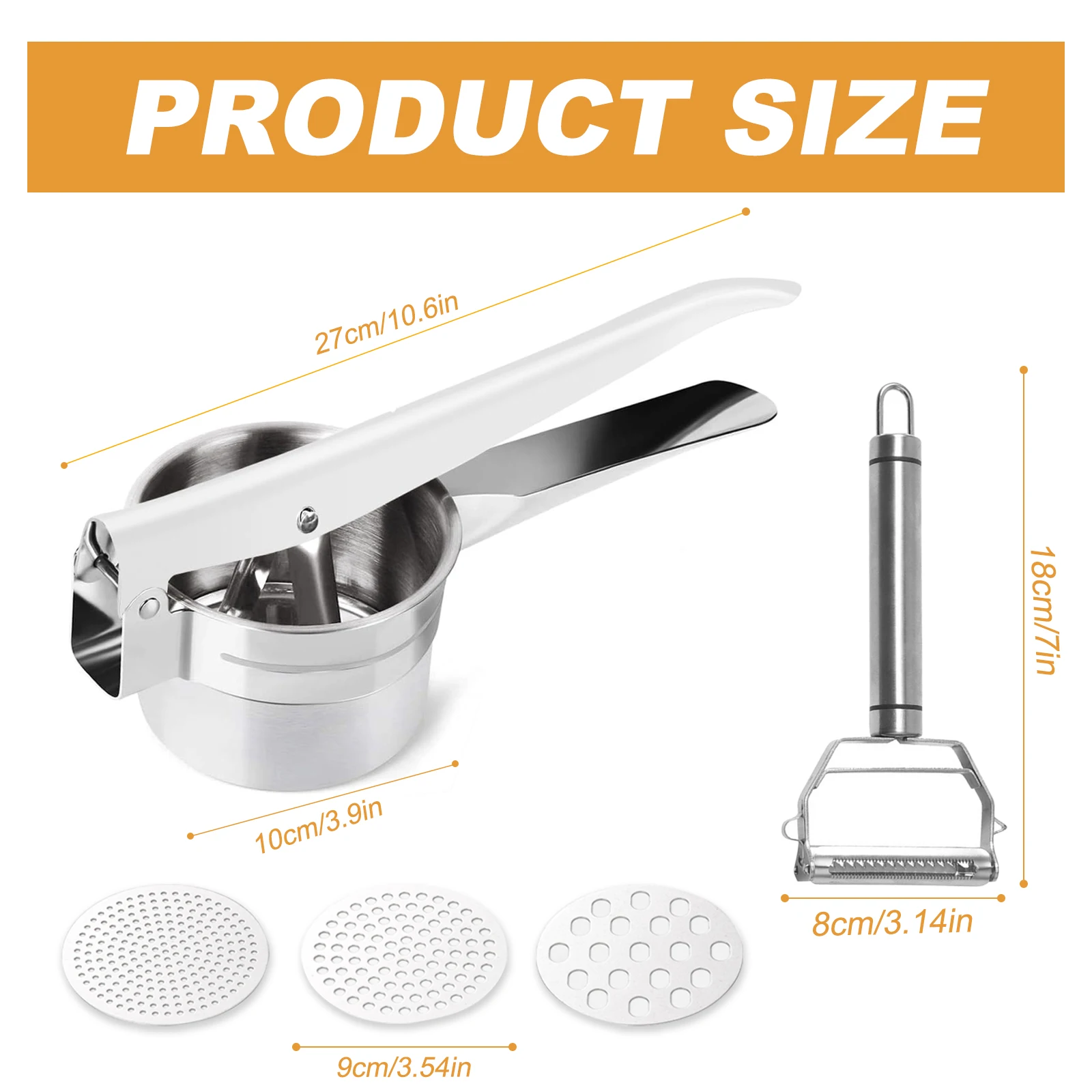 Potato Ricer Stainless Steel Set, Heavy Duty Potato Masher, Manual Masher Ricer Kitchen Tool for Mashed Potatoes