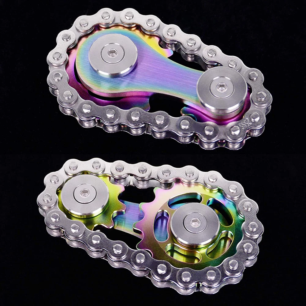 EDC Toothed Sprockets Chain Fidget Toy Metal Stainless Steel Linkage Bike Chain Ring Flywheel Fingertip Gear Fidget Spinner Gift