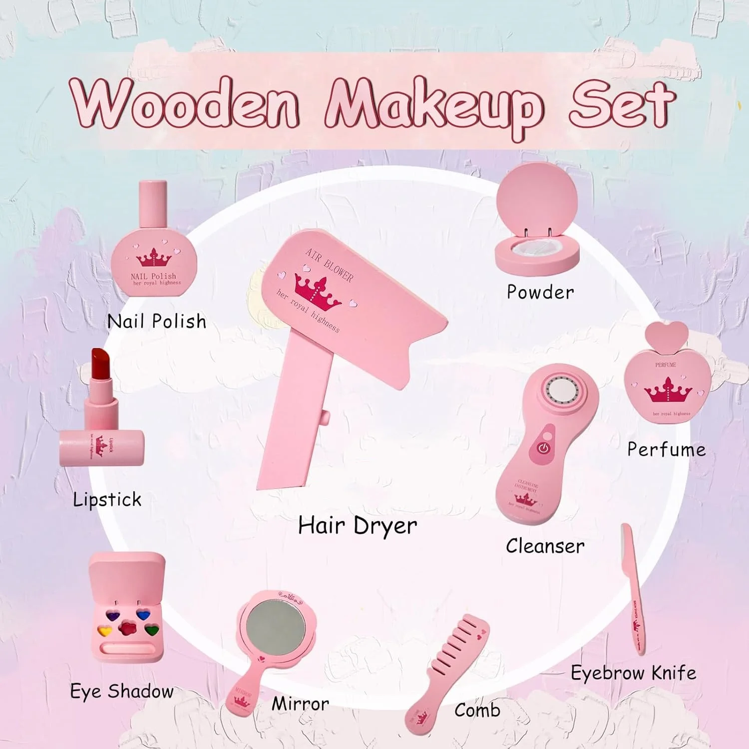 مجموعة مستحضرات التجميل المحاكاة لعبة خشبية لعبة التظاهر للأطفال مجموعة مكياج تجميل الشعر مع أحمر الشفاه طلاء الأظافر هدية سفر للفتيات