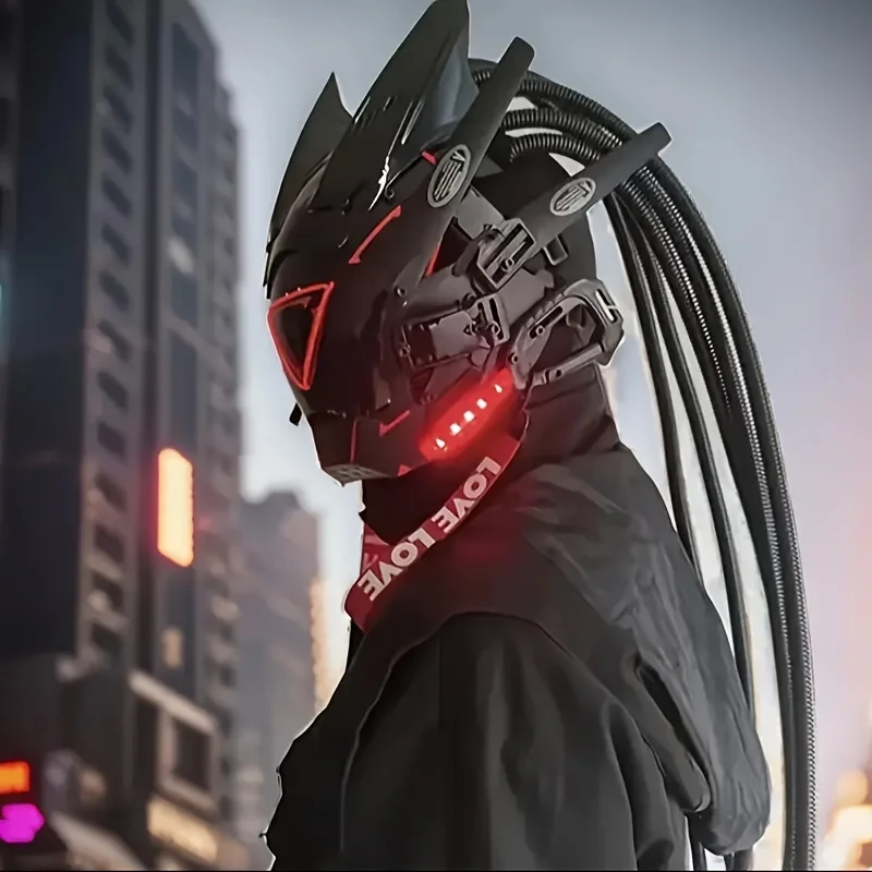 

Красный треугольный шлем с LED-подсветкой в стиле киберпанк, футуристическая маска, аксессуар для костюма на Хэллоуин, Рождество, косплей, вечеринку, бар, клуб, сценическое выступление