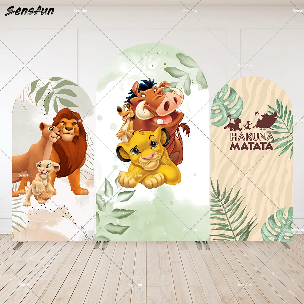 

Custom Hakuna Matata theme Baby Shower Simba Arch Wall Panels Watercolor Lion King Nala Birthday Party Arched Backdrop Cover