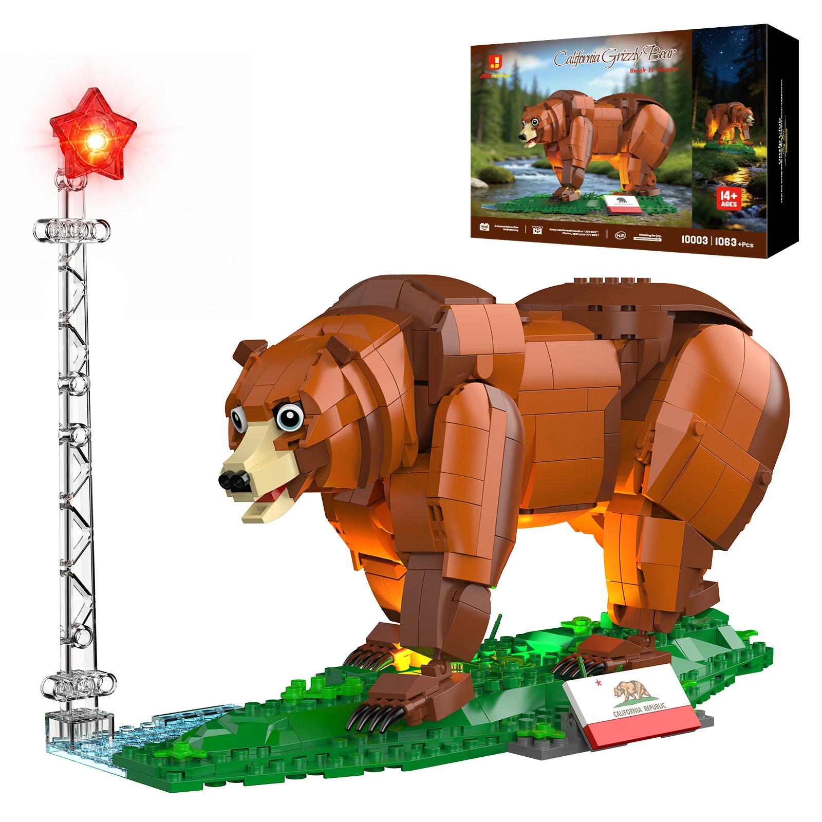 JMBricklayer 1063PCS Grizzly Bear Building Blocks Set Wildlife Animal Model Kit 3D DIY Collectible Brown Bear Figure Display Home Office Decor Forest Nature Cabin Hunting Gift for Men Adults Collectors Birthday Christmas