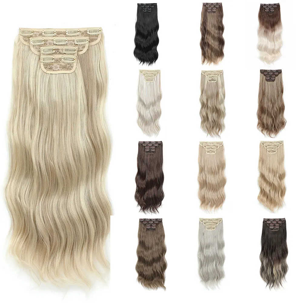 

Gladys 220g Clip In Hair Extension 22 Inches Heat Resistant Fiber Wavy Hair Extensions Natural Black Hairpieces 4pcs Curly Hair