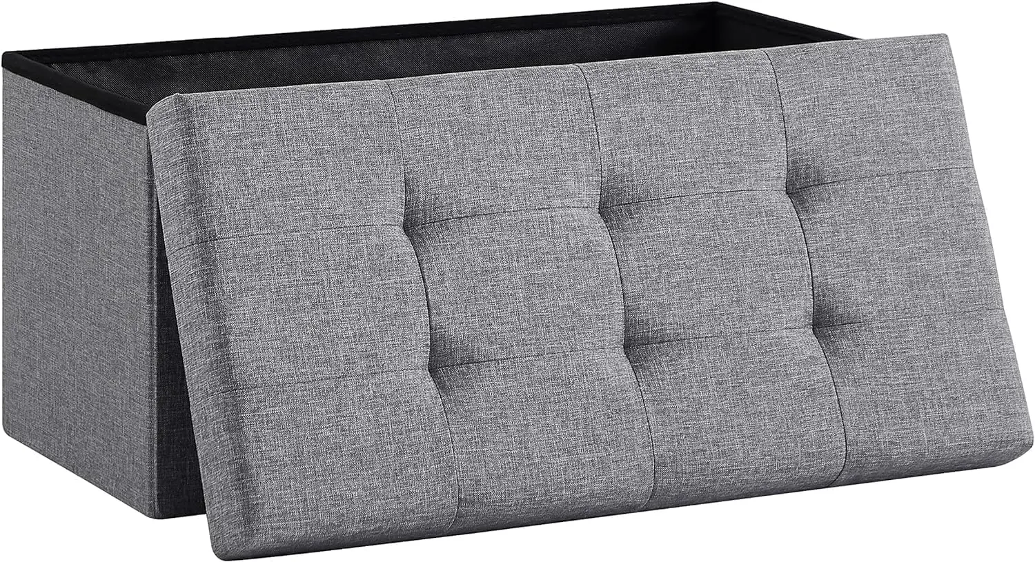 Faltbare Sitzbank mit Stauraum 76 × 38 × 38 cm, Gepolsterte Sitztruhe 80 L bis 150 kg, Dunkelgraue Aufbewahrungsbank aus Leinen für Flur Schlafzimmer Wohnzimmer