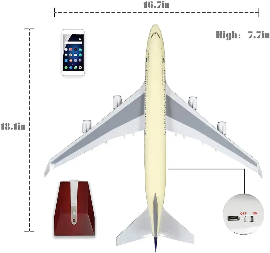 47cm Saudi Arabian Airlines Boeing B747 Plane Model Airplane Model Aircraft Resin Diecast 1:150 Scale with Light & Wh