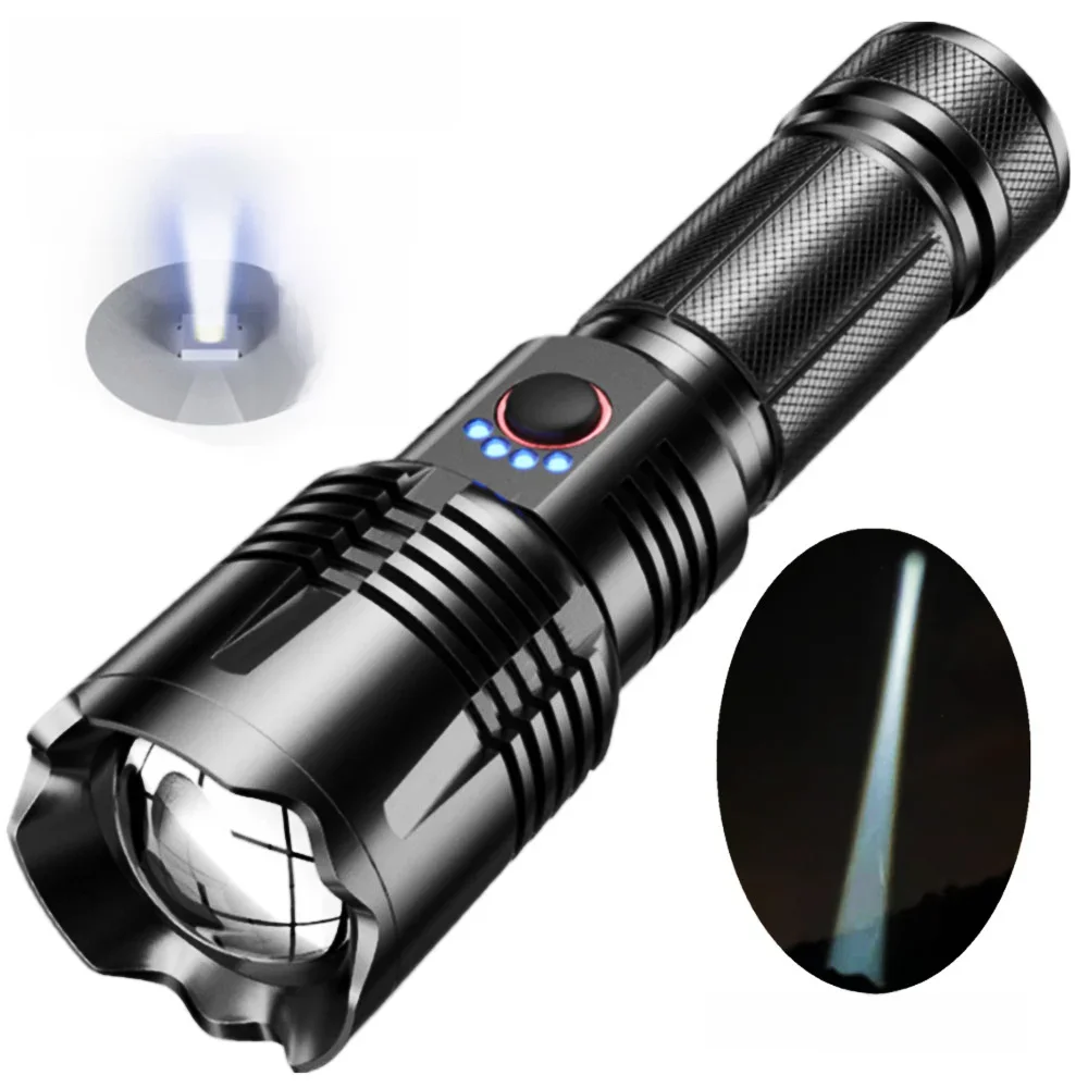 Lampe de poche LED longue portée la plus puissante, torche tactique Rechargeable par USB, haute puissance, lanterne à main à lumière forte pour le Camping et la chasse