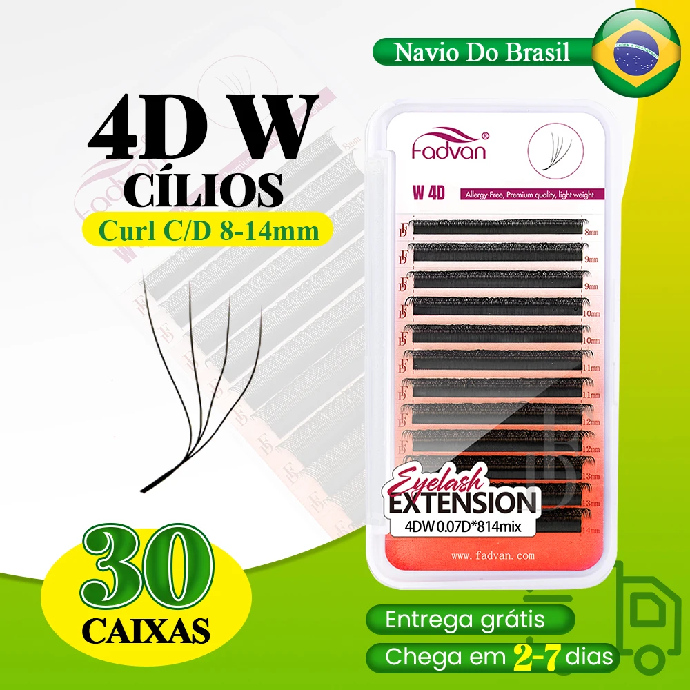 Fadvan 4D W Forma Cílios 30 Pcs D Curl 8-14mm Preto Natural Macio Cílios Envio - imagem 1