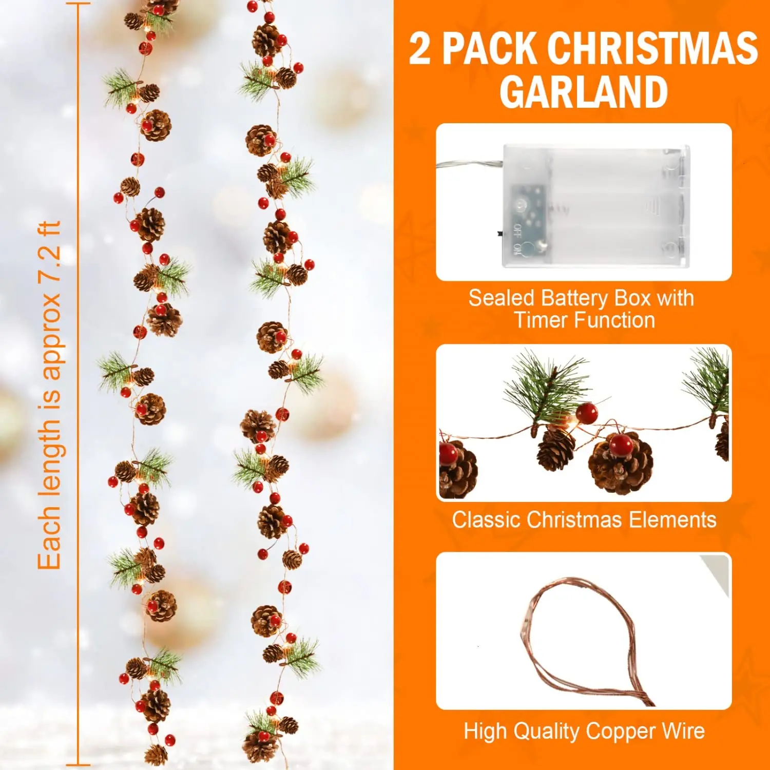 1 piece, Christmas decorative light string, green pine needle (plastic pine cone) mushroom light decoration, New Year decoration