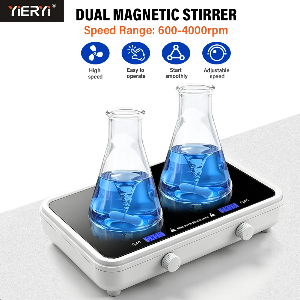 Dual Magnetic Stirrer 4000RPM Digital Lab Liquid Mixer Independent Speed Control Electric Stir Plate with Stir Bar for Home Brew