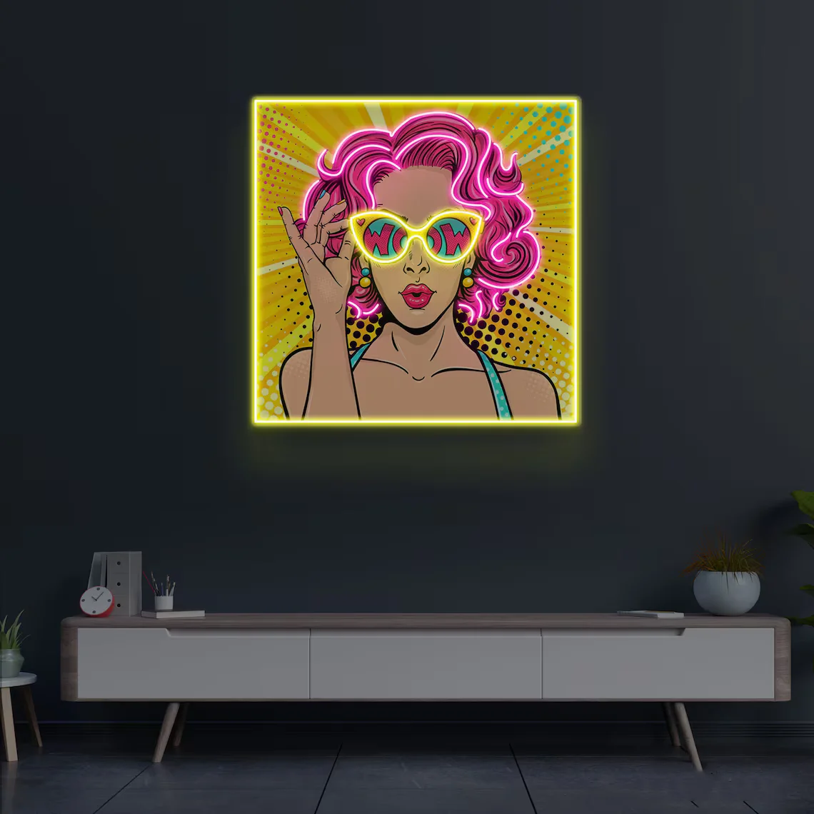 Wow Lady Neon Sign Comic Pop Art Wall Decor Home Decor Woman Face Neon Sign Neon Acrylic Artwork