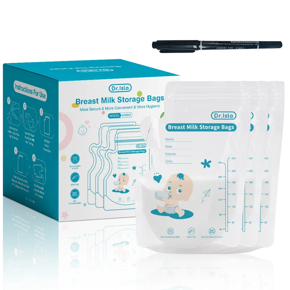 MAMIJOY 250ML Woreczki do przechowywania mleka matki 30/150 SZT. Dwukomorowe uszczelnienie, niezależny wylot, woreczki do przechowywania mleka, bez BPA, długopis w prezencie MSB01 — zdjęcie 2
