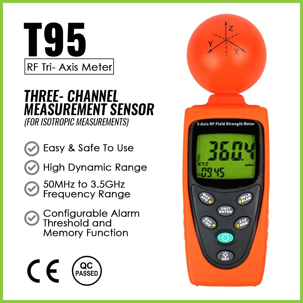 

3-AXIS EMF RF Radiation ElectroSmog Power Isotropic Meter 38MV ~ 11V/M Range Made in Taiwan Tester