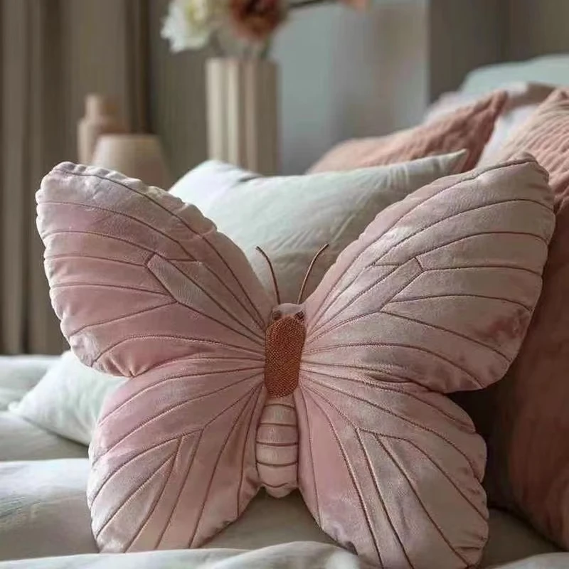 3D Butterfly Pillows Doll Pink Decorative Soft Pillow Exquisite Cute Doll Toy for Girls Sleeping Sofas Bedhead Pillow