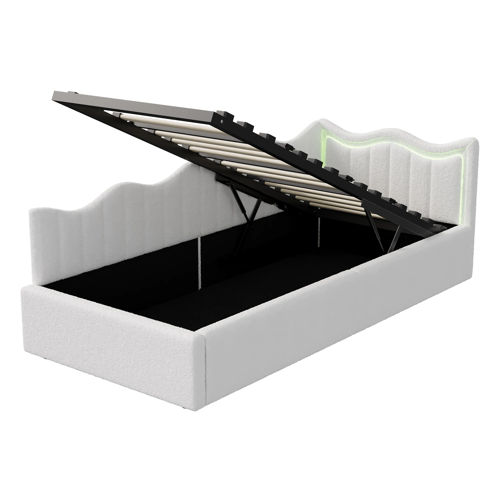 Creahappy, 90 x 200 cm großes hydraulisches Stauraumbett, Schlafsofa, Einzelbett, Jugendbett, Polsterbett, Kinderbett, mit Lichtleiste am Kopfteil, Schlafsofa mit doppeltem Verwendungszweck für kleine