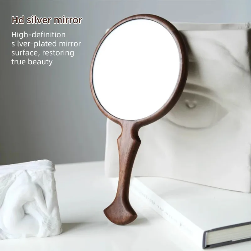 Madeira maciça retro fishtail lidar com espelho de maquiagem beleza tatuagem espelho de beleza portátil espelho de maquiagem portátil