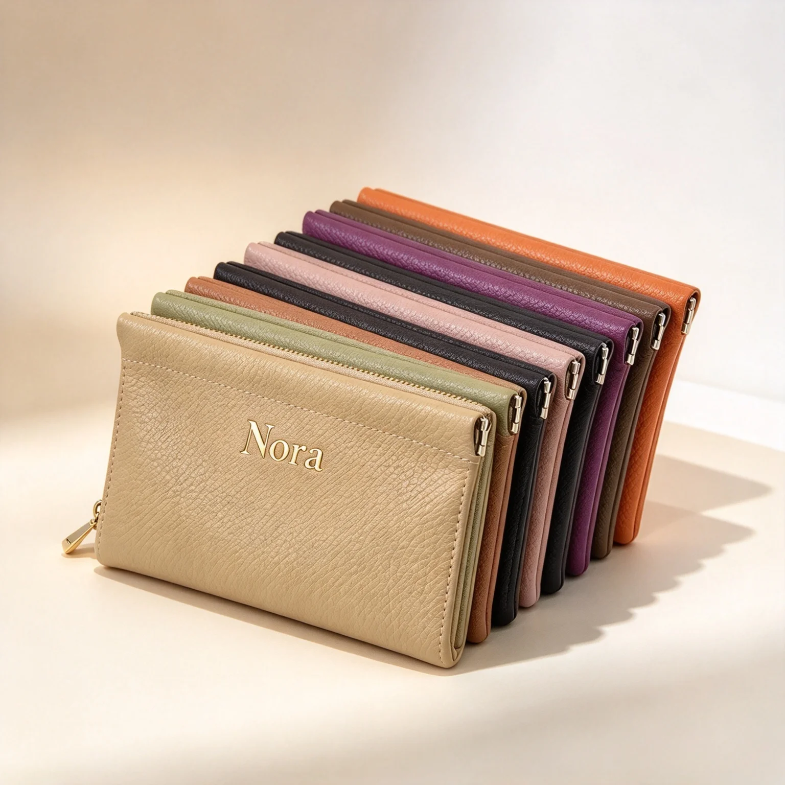 Custom Letters Women's Genuine Leather Ultra‑thin Minimalist Long Wallet With Automatic Closure Cosmetic Lipstick Storage Bag