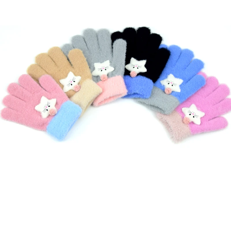 Brand New Child Kids Baby Girls Boys Winter Knitted Gloves Cartoon Warm Mittens Toddlers Outdoor Cartoon Cats Cute Gloves