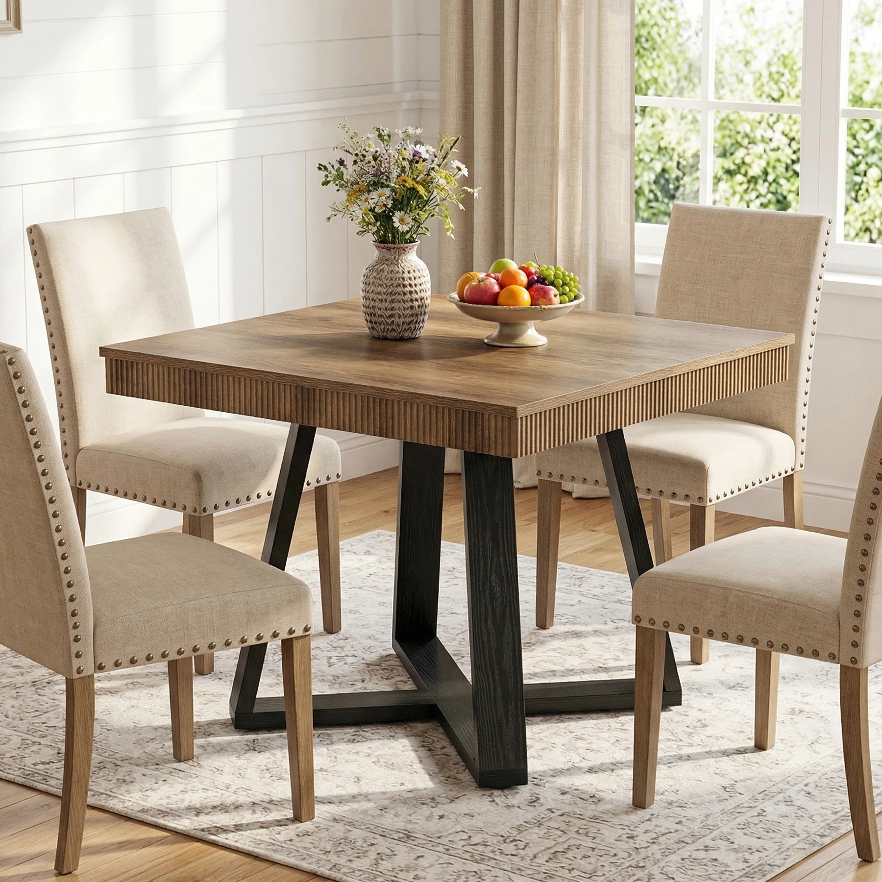 Tavolo da pranzo quadrato Tribesigns, 80 cm, tavolo da cucina piccolo per 2-4 persone, tavolo da bistrot dal design industriale con base a colonna, tavolo da pranzo effetto legno per sala da pranzo e